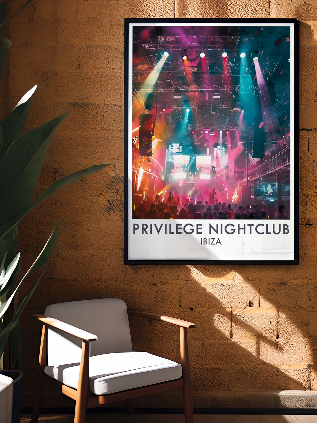 Stage framed prints offering a polished and sophisticated look featuring colorful scenes from Ibizas famous nightclubs perfect for contemporary home decor and unique gifts