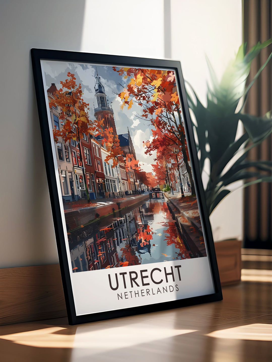 Utrechts Oudegracht Canal comes to life in this travel poster, offering a detailed view of the citys famous waterways and historic buildings. Perfect for home or office decor, this artwork brings a slice of Dutch culture into your space.