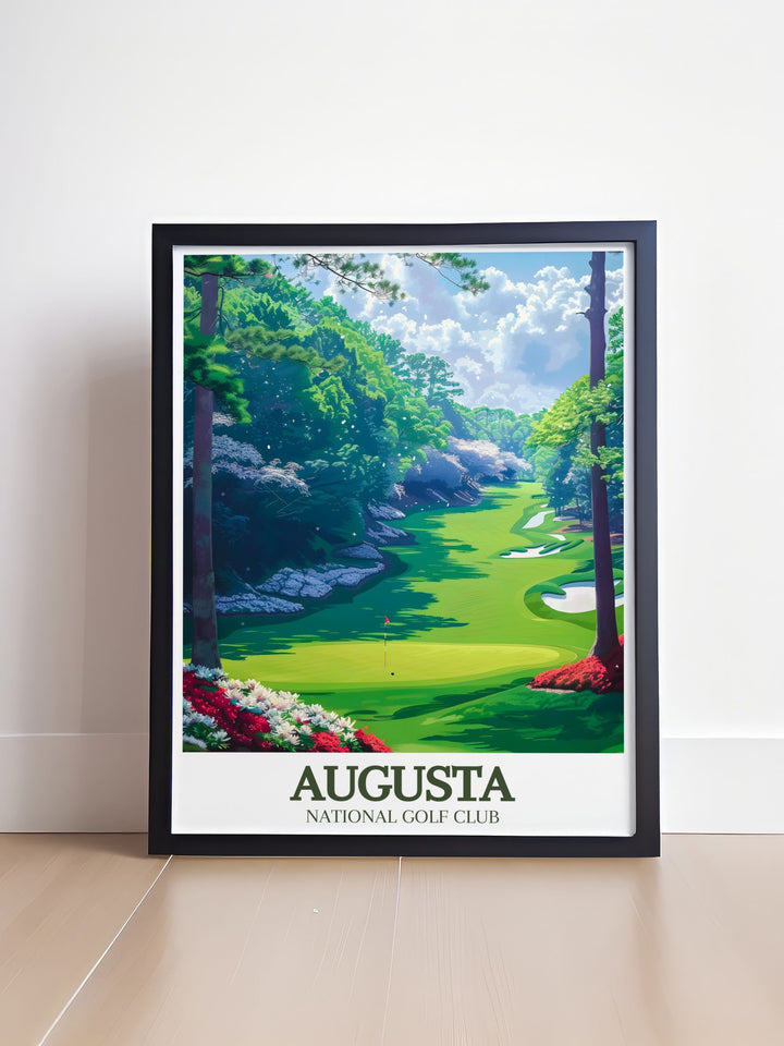 Augusta National travel poster print showcasing Magnolia Lane Amen Corner a great addition to any home decor or office space perfect for golf themed rooms and personalized gifts for golf lovers