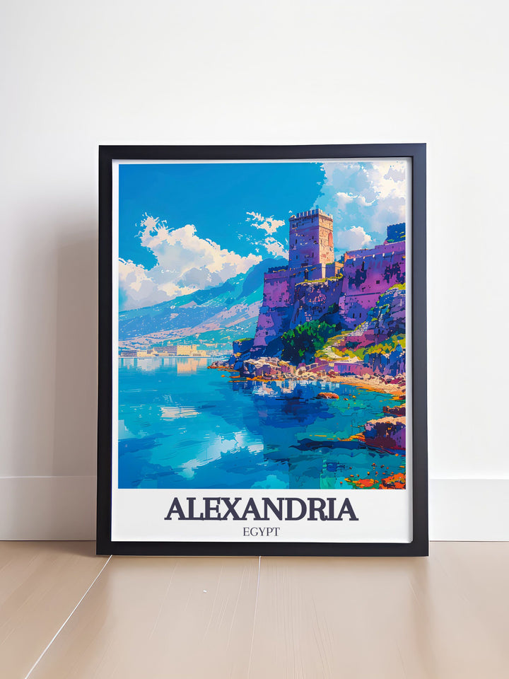 Bring the history and charm of Alexandria Egypt into your home with this Citadel of Qaitbay Pharos Lighthouse poster. This colorful art print is a wonderful addition to any room and serves as a reminder of the ancient citys architectural marvels and cultural significance.