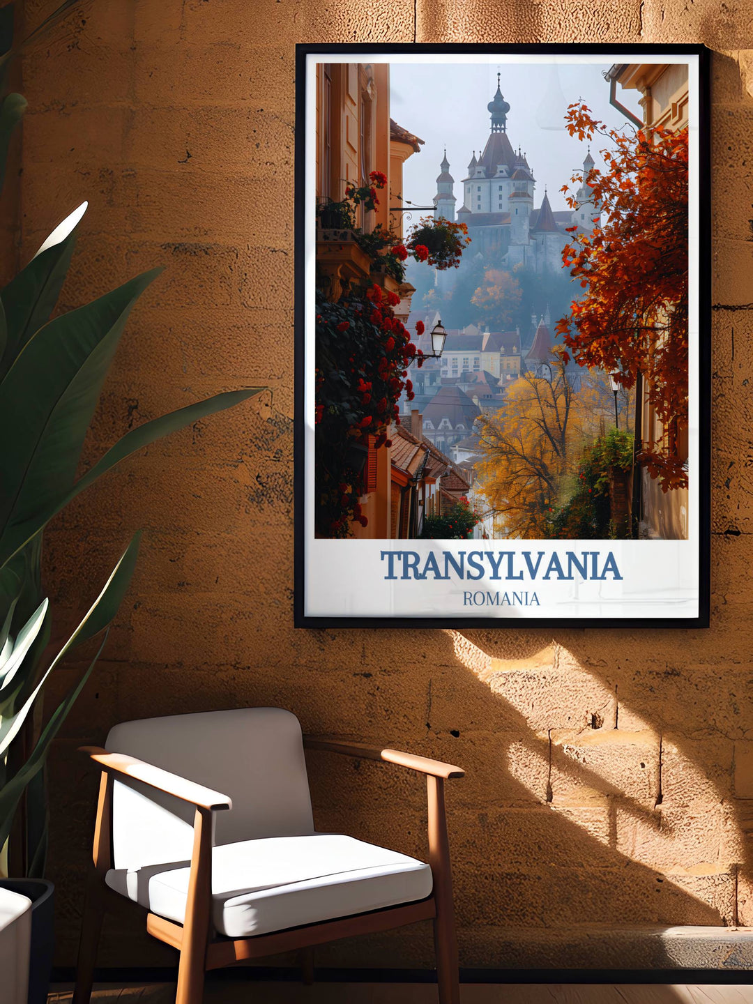 Exquisite print of Sighișoara Citadel, highlighting the architectural beauty and vibrant colors of this medieval town, perfect for enhancing any modern home decor.