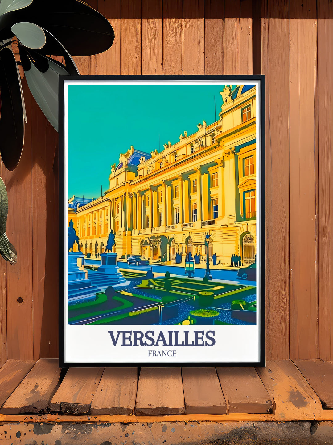 Versailles Travel Print highlighting the majesty of the palaces façade with rich, vibrant colors. This stunning print is perfect for anyone who appreciates the grandeur of European history, making it a fantastic addition to any art collection or gift.