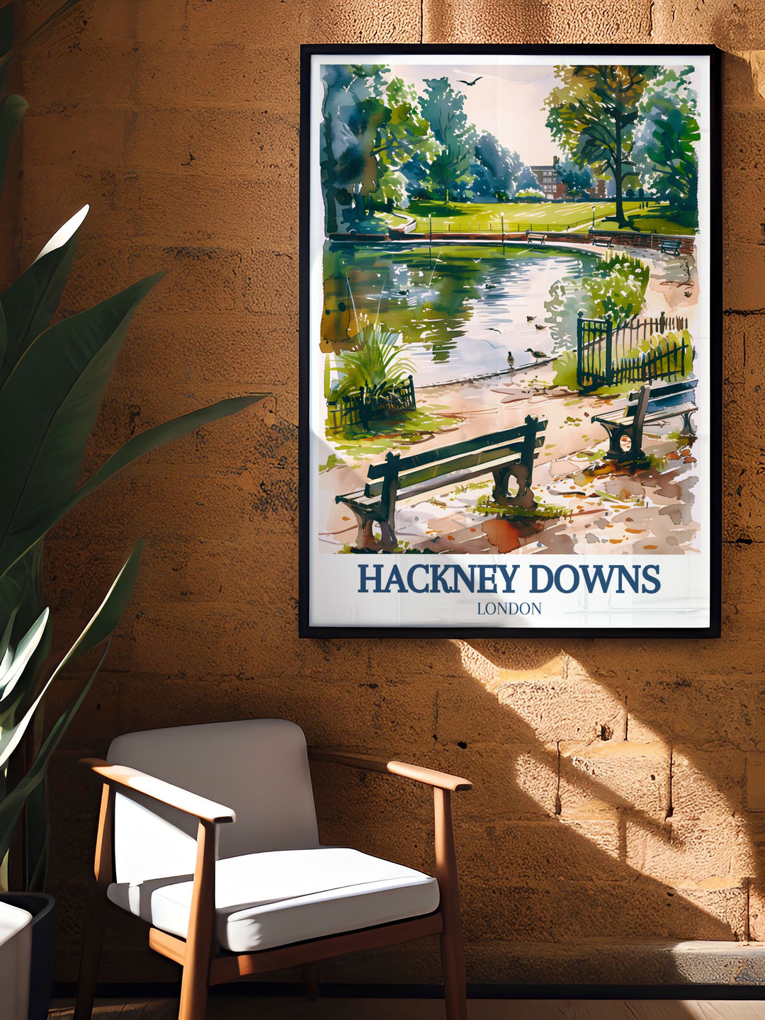 An intricate depiction of Hackney Downs Park, this art print showcases the vibrant community life and natural beauty of one of Londons beloved parks, bringing the charm of East London into your living space.