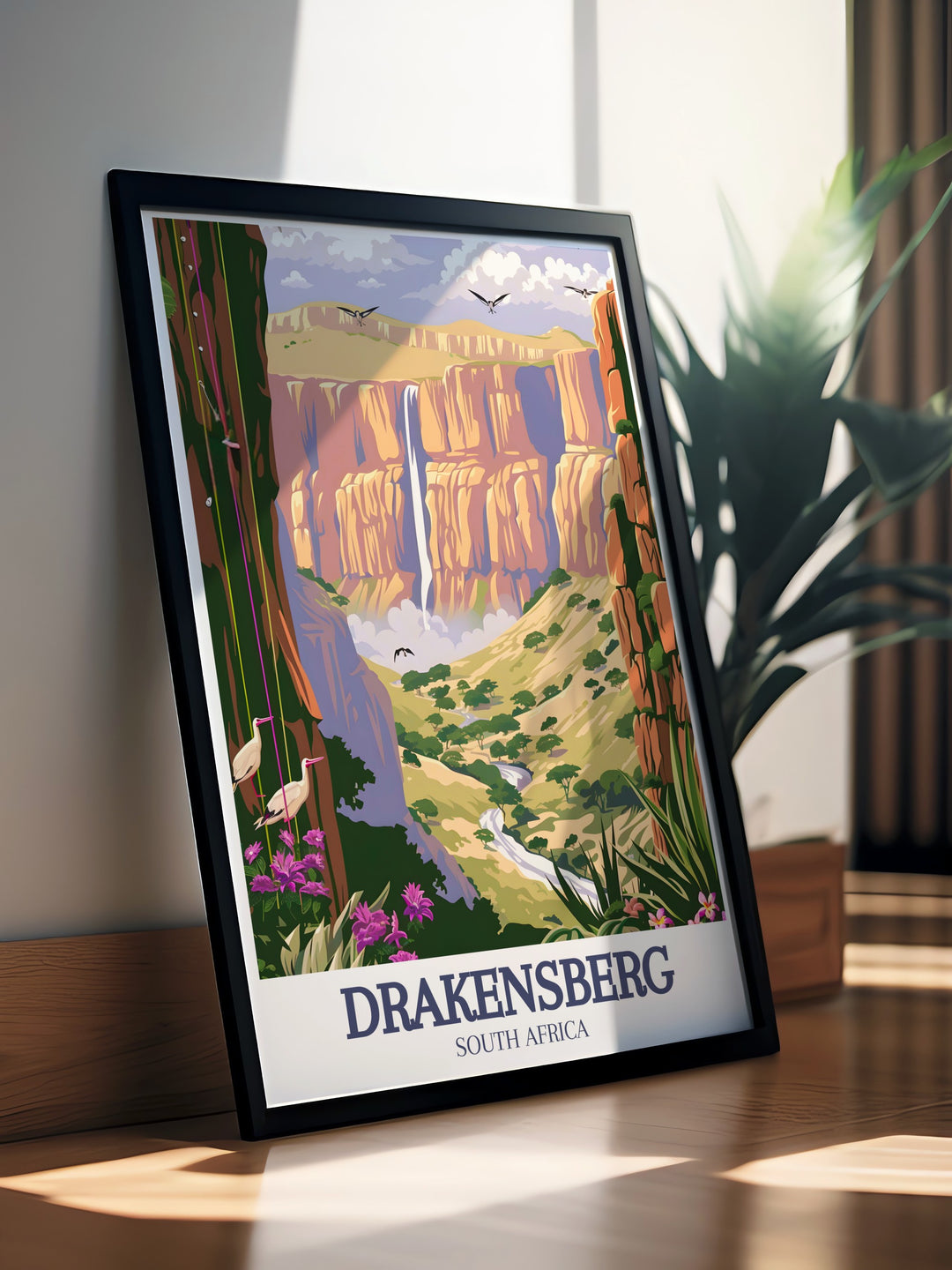 This canvas art showcases the magnificent Tugela Falls, cascading through the Drakensberg Mountains in Royal Natal National Park. Its vibrant design and attention to detail make it a unique and beautiful piece for your home or office, celebrating the wonders of South Africa.