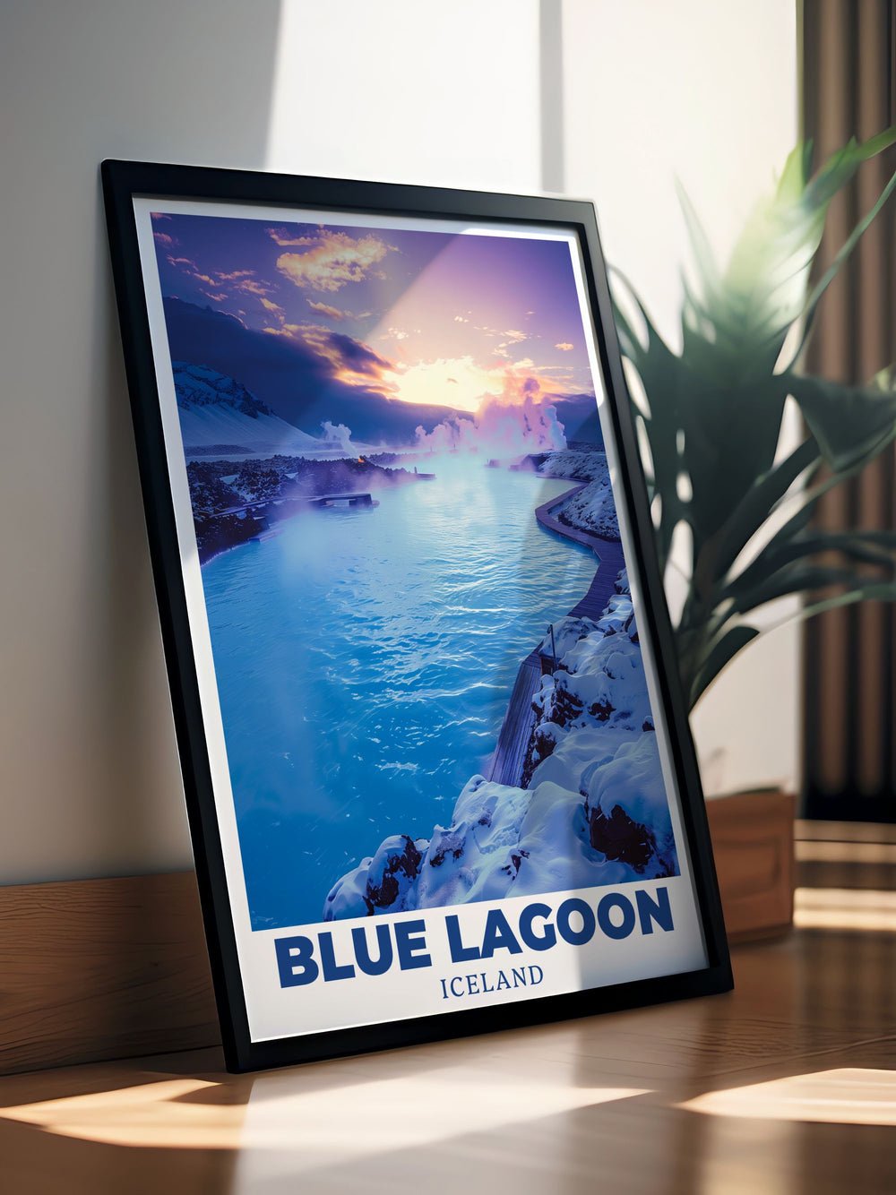 The Blue Lagoon artwork captures Icelands natural charm with vivid blue hues and tranquil imagery. This wall art is ideal for travelers and adventure lovers who want to bring a touch of Icelands beauty into their home with a modern, stylish print.