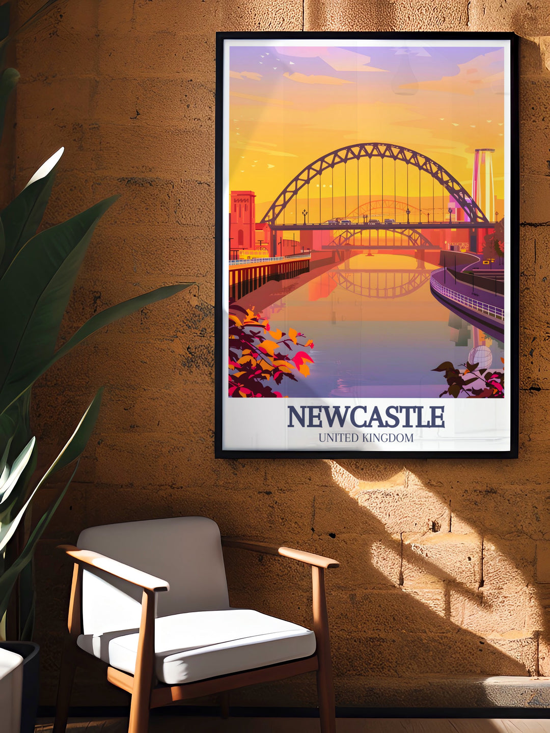 Newcastle poster print showcasing the Tyne Bridge and the Gateshead Millennium Bridge in beautiful detail. This travel print is ideal for UK wall art lovers and collectors alike, offering a premium canvas art piece that captures the essence of Newcastles unique skyline.