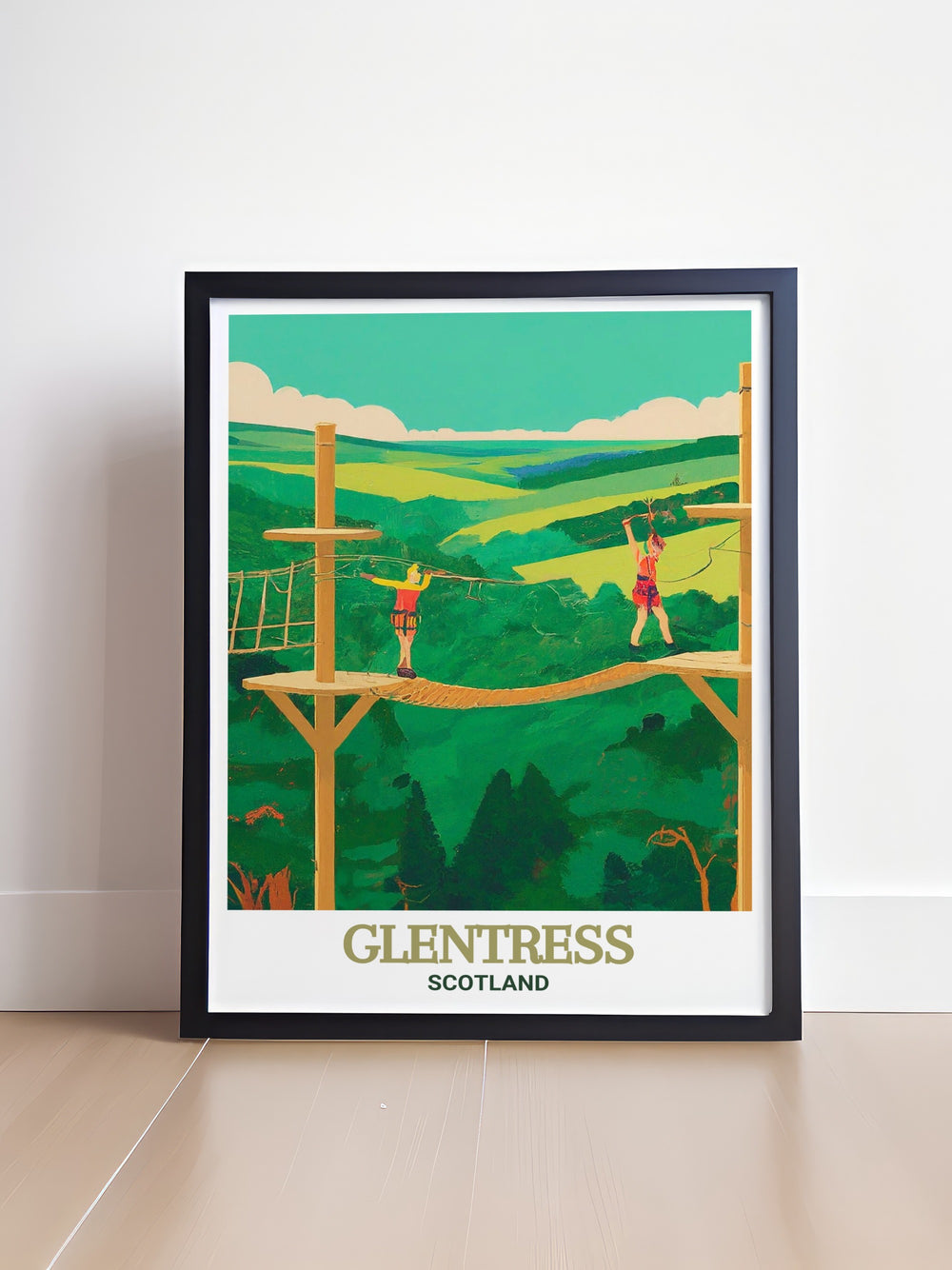 Go Ape Peebles wall art with a beautiful depiction of Glentress Mountain Bike Trails in Scotland this framed print is ideal for anyone who loves cycling and the great outdoors adding a sense of adventure to your living room decor or as a gift for bikers