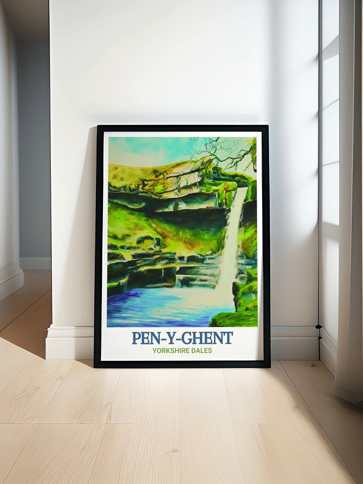 Yorkshire Dales art print celebrating the natural splendor of Pen Y Ghent and Hull Pot. This artwork features the dramatic peaks and serene landscape, creating a captivating piece for your home decor. A thoughtful gift for friends and family.