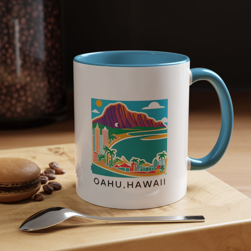 This O‘ahu Hawaii mug features a detailed illustration of the island’s tropical scenery. Perfect for your morning coffee or tea, it’s both dishwasher and microwave safe, making it a convenient and artistic addition to your collection.