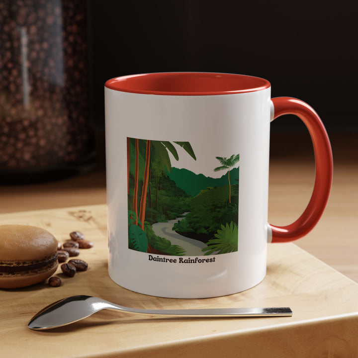 A Daintree Rainforest mug featuring vibrant tropical artwork inspired by Australia’s iconic rainforest. Made from durable ceramic, it is dishwasher and microwave safe, making it an ideal gift or keepsake for nature lovers and coffee enthusiasts alike.