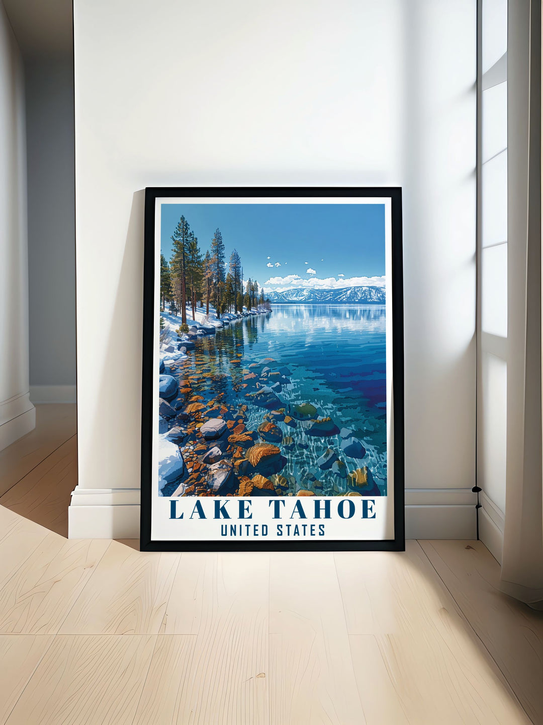 Discover the beauty of Lake Tahoe with our Nevada poster featuring a stunning landscape perfect for home decor and personalized gifts adding elegance to any space