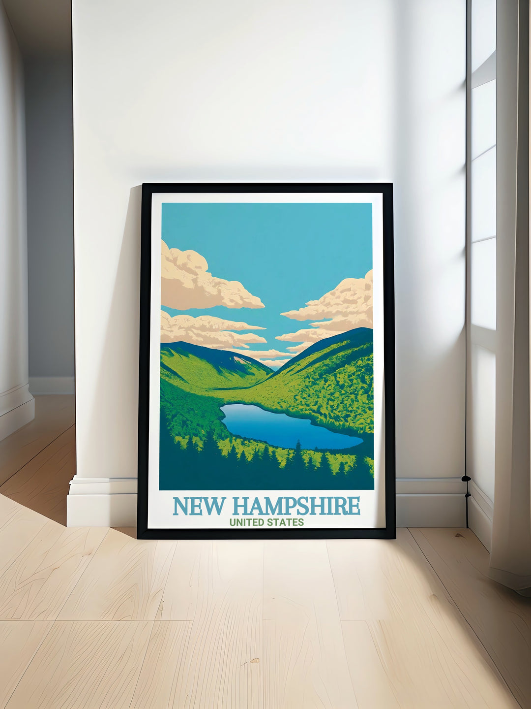 This Franconia Notch Wall Poster captures the majesty of Mount Washington and the surrounding landscape, offering a stunning view of one of New Hampshires most beloved landmarks. Perfect for nature lovers and adventure enthusiasts.