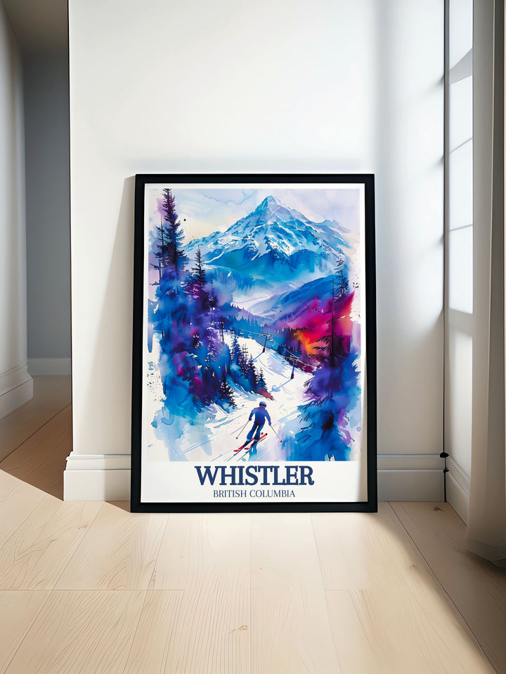 Coast Mountains travel poster showcasing the stunning landscapes of Canada with vibrant colors and intricate details perfect for adding a touch of natural beauty to any living space or office decor