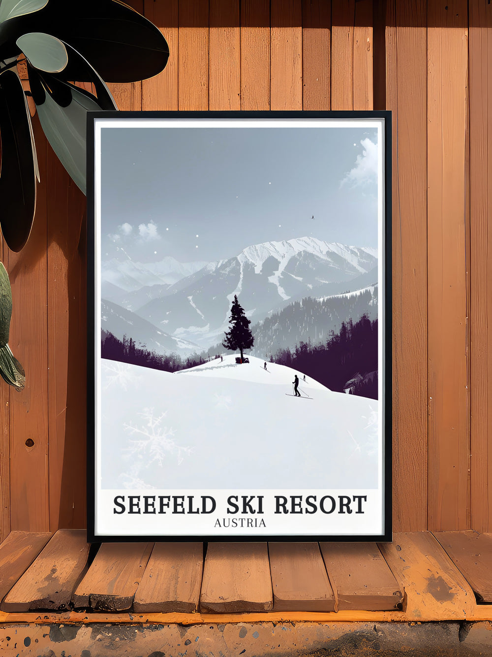 Captivating Seefeld Ski Resort Poster Print showcasing the magnificent Gschwandtkopf and Rosshutte slopes. Experience the beauty of Tyrol Austria with this stunning representation of the Austrian Alps Region Seefeld perfect for elegant home decor and ski enthusiasts.