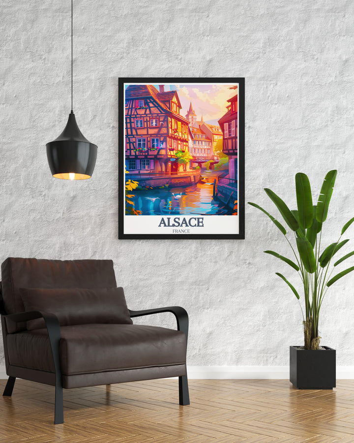 Beautiful Alsace Artwork featuring Petite France and Petite France quarter is a stunning piece for home decor. Add a touch of Frances rich history to any room with this exquisite art print which makes a wonderful gift for travel lovers.