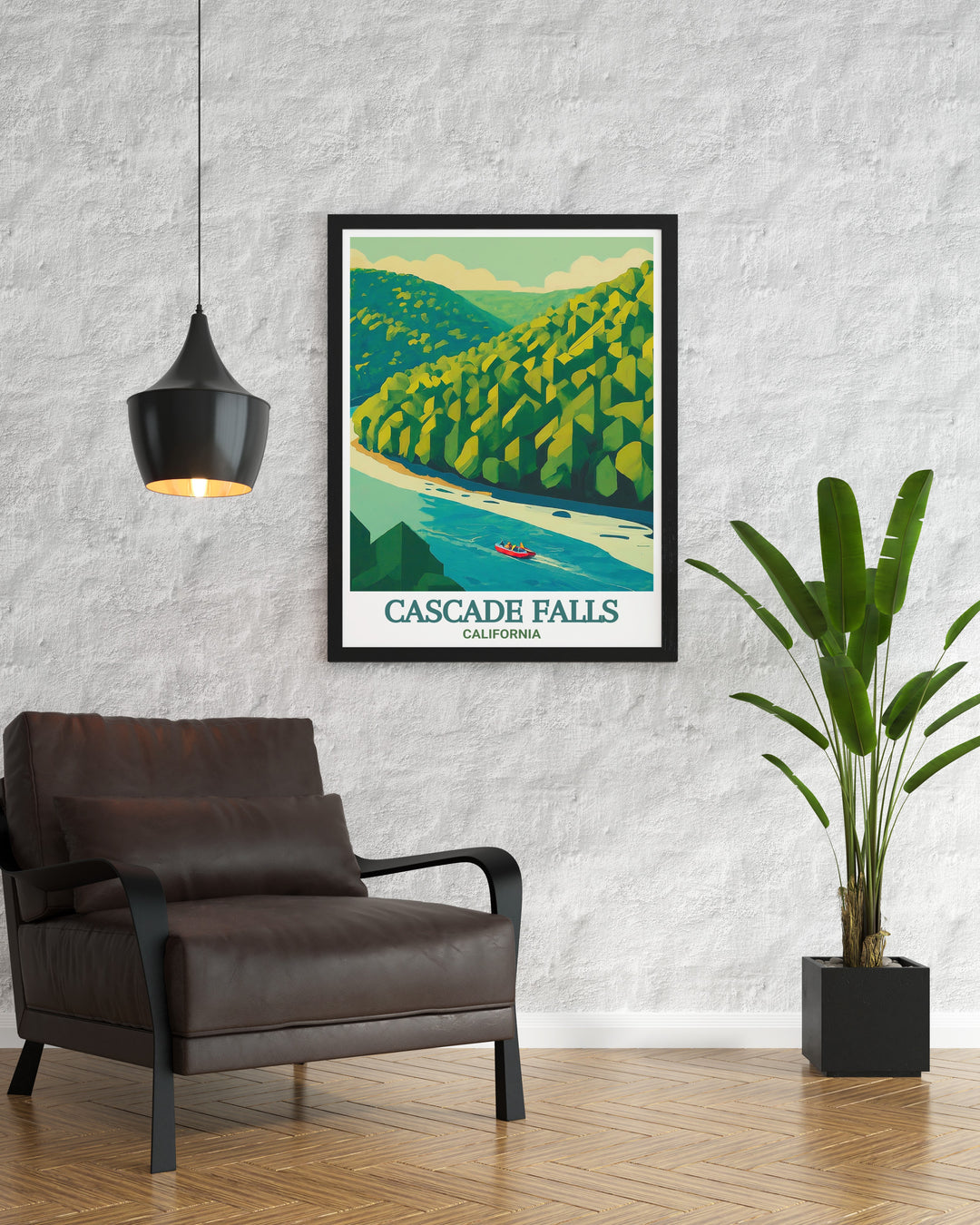 Celebrate the beauty of nature with this Cascade Falls poster print perfect for California decor enthusiasts New River modern art pieces provide a bold and contemporary aesthetic making them a standout addition to your art collection or home decor.