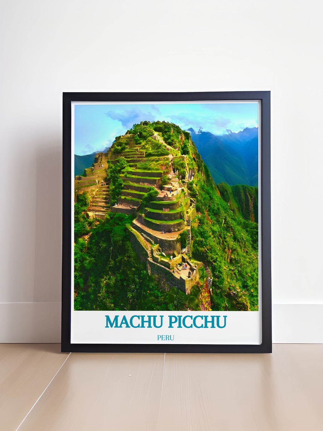 Machu Picchu poster featuring the iconic Huayna Picchu brings the spirit of exploration into your home with modern art that captures the serene natural surroundings and awe inspiring architecture of the ancient Incan city. Ideal for those who have visited or dream of visiting this UNESCO World Heritage Site this travel print serves as a constant reminder of the beauty and history of Peru.