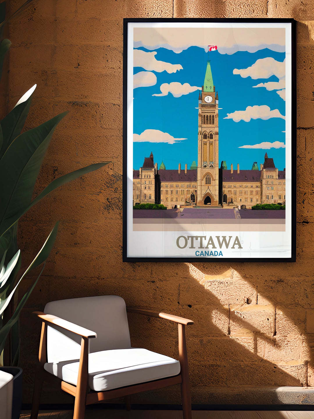 Ottawa Photo print featuring Parliament Hill and the citys skyline. This travel poster is perfect for those who appreciate photography and the beauty of Ottawas iconic landmarks providing a captivating view of Parliament Hill.