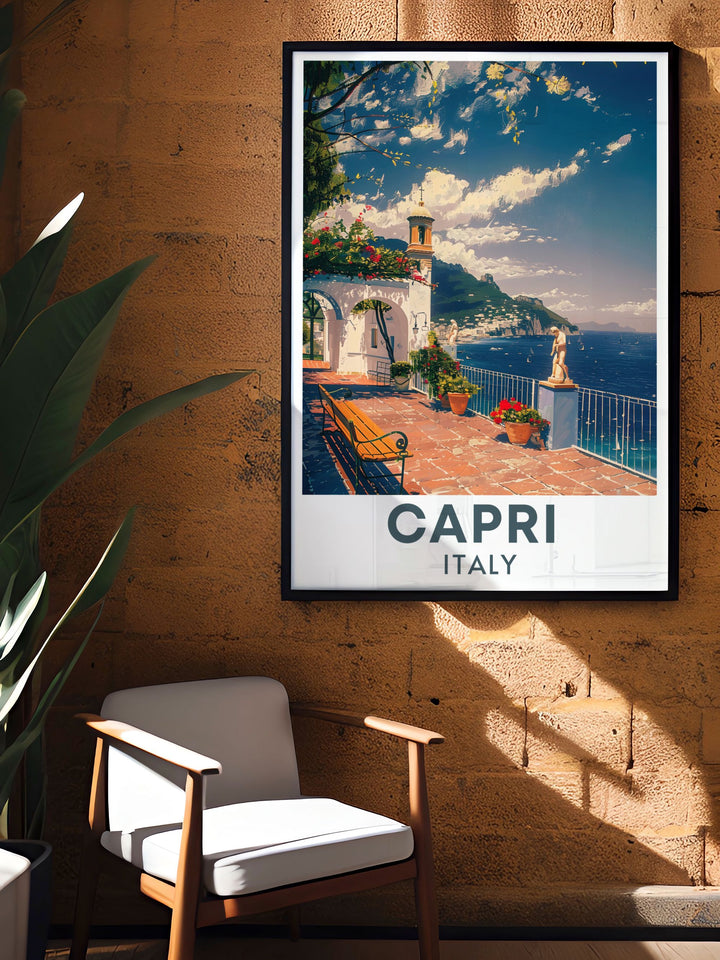 This vibrant travel poster features Villa San Michele, capturing its timeless beauty and serene ambiance. Add a piece of Italian enchantment to your home with this captivating print.