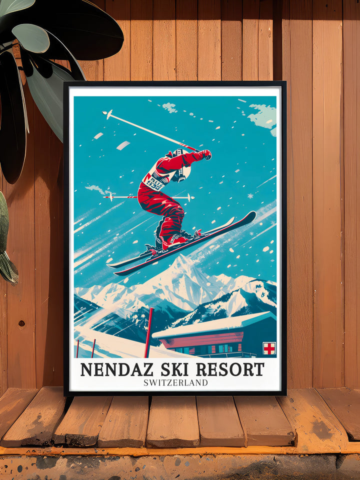 Swiss Alps Travel Prints. These stunning prints of Nendaz Ski Resort and the Mont Blanc massif make perfect gifts for art and winter sports enthusiasts. Enjoy the scenic beauty and cultural richness of the Swiss Alps in your home.