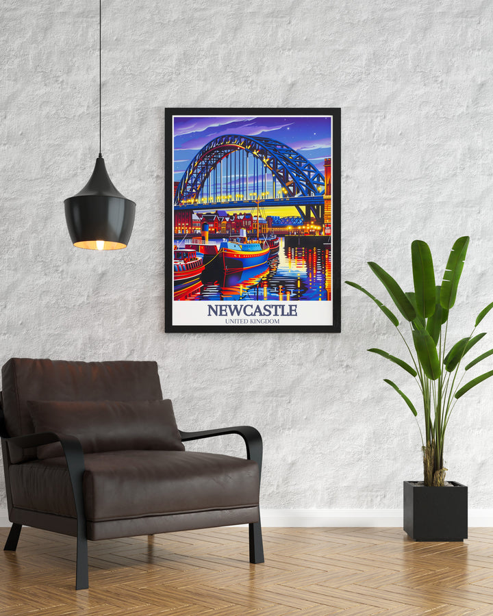 This stunning Newcastle poster print captures the famous Tyne Bridge and Quayside district, offering a perfect blend of historical and modern architectural beauty. Ideal for England wall art lovers, this travel print adds a piece of UK history to your decor and makes a thoughtful Newcastle gift.