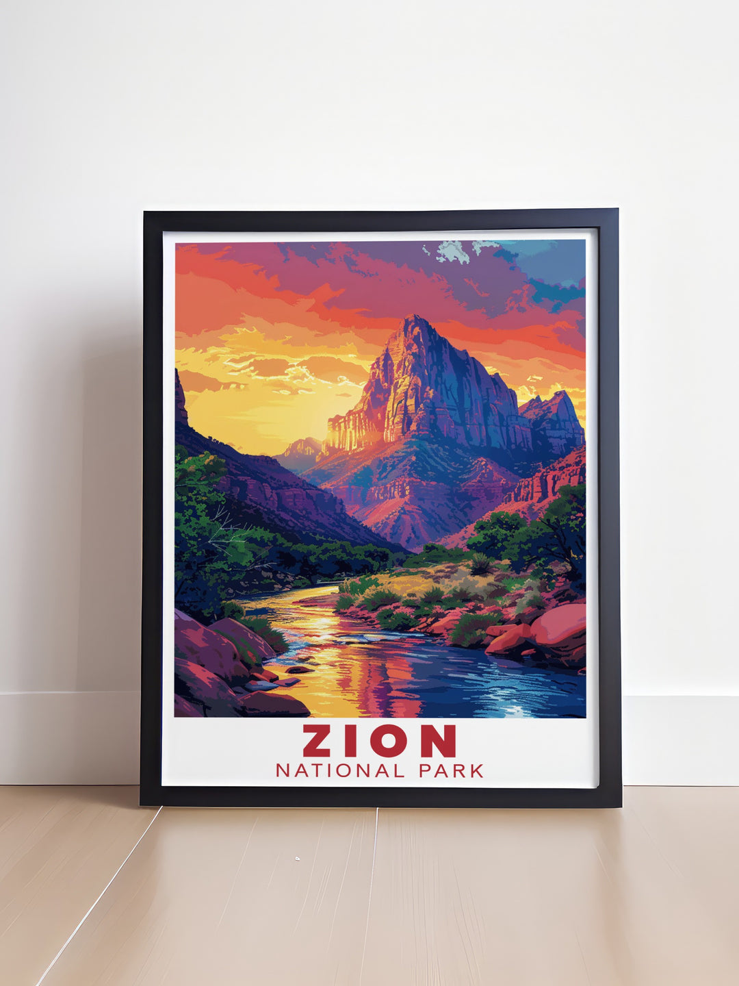 A striking wall print featuring The Watchman, capturing the beauty and significance of this iconic landmark. This artwork highlights the character of one of Americas most beloved national parks.