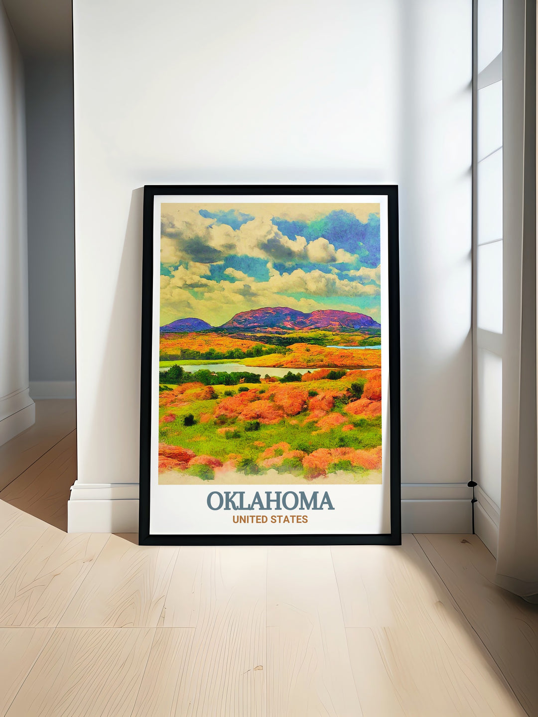 Oklahoma art print featuring the beautiful Wichita Mountains Wildlife Refuge. Fine line details and black and white city map design make this print perfect for modern home decor or as a thoughtful gift for birthdays anniversaries or Christmas celebrations.