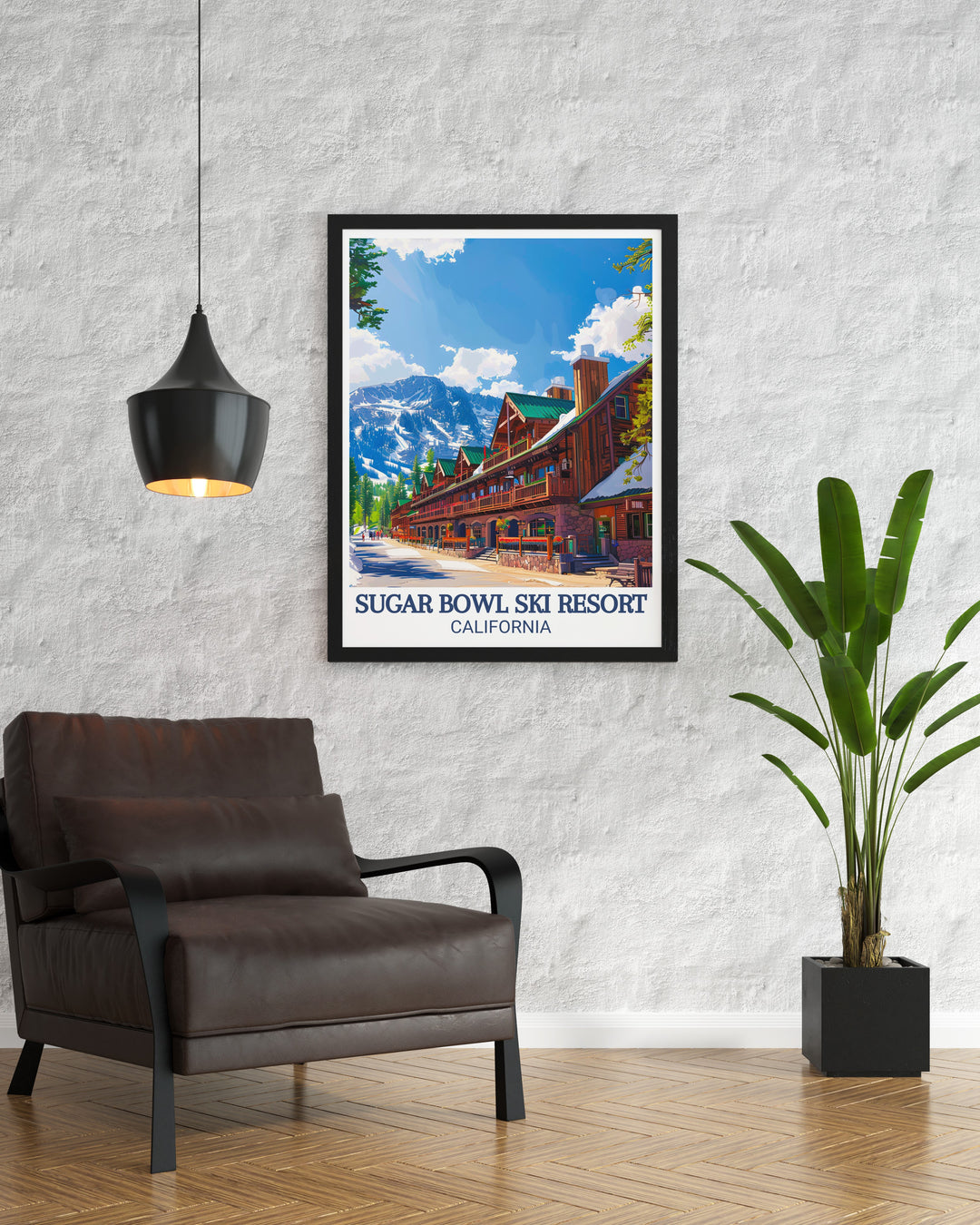 Framed print of Village artwork showcasing the breathtaking Sierra Nevada mountains ideal for stunning living room decor with a touch of sophistication