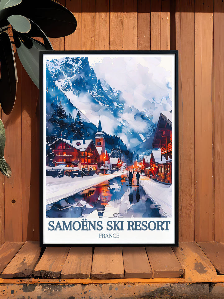 Beautiful Skiing Illustration of Mont Blanc Grand Massif French Alps ideal for creating an adventurous atmosphere in your living space a perfect gift for skiing enthusiasts