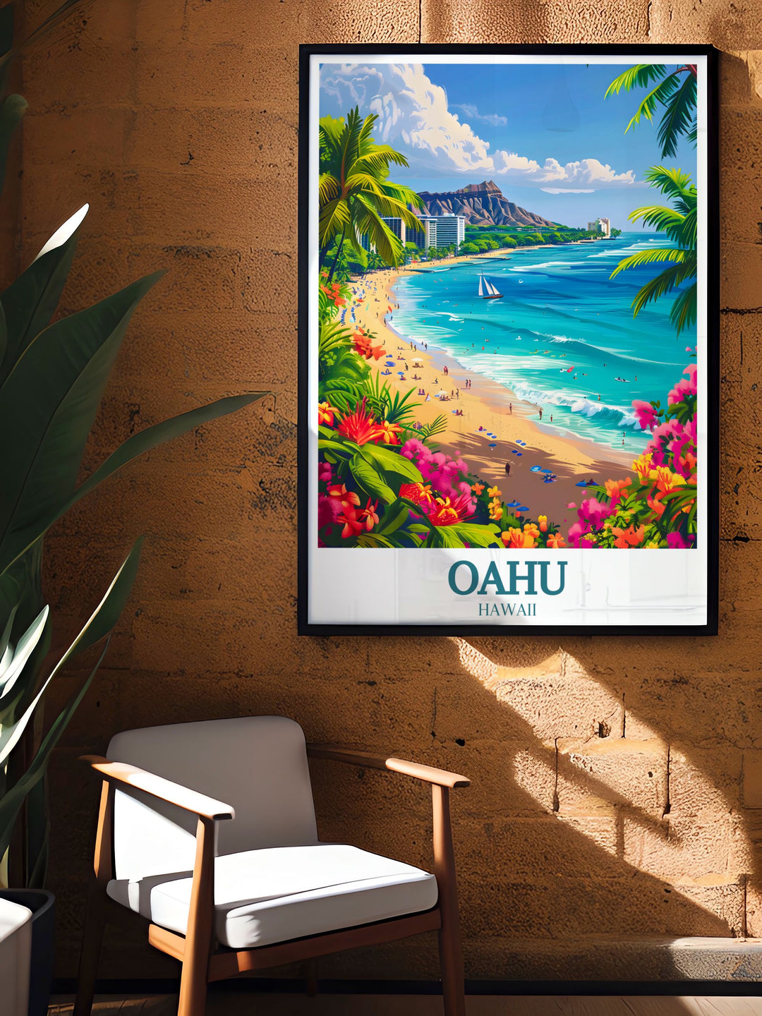 This Hawaii photography print showcases the breathtaking Waikiki Beach and Diamond Head Crater a beautiful piece of wall art that adds a touch of island magic to your home.