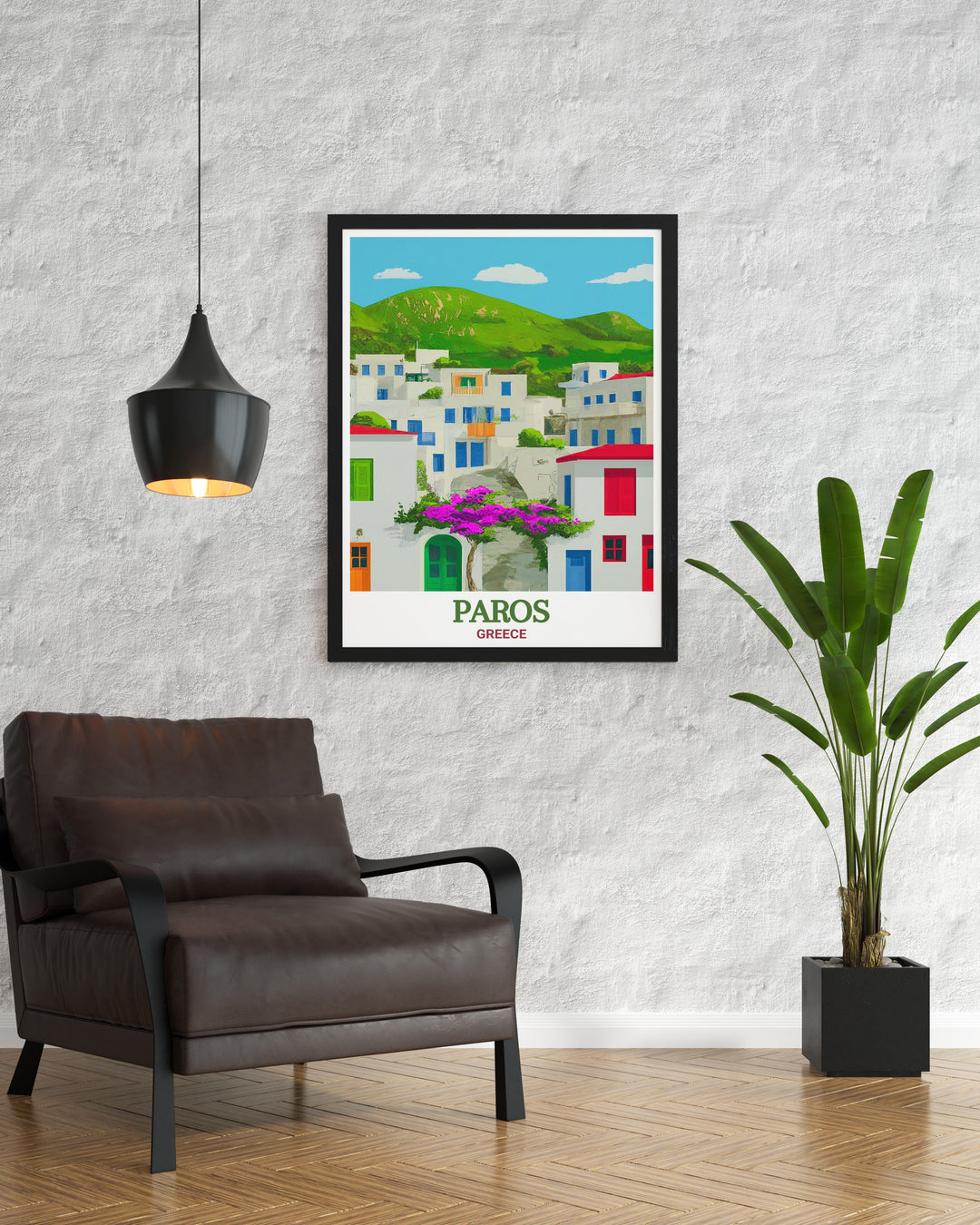 Celebrate the history and beauty of Paros with this beautifully crafted framed art, featuring the iconic Lefkes Village set against the lush greenery. The classic framing adds a touch of sophistication, making it a thoughtful gift for lovers of Greek culture.