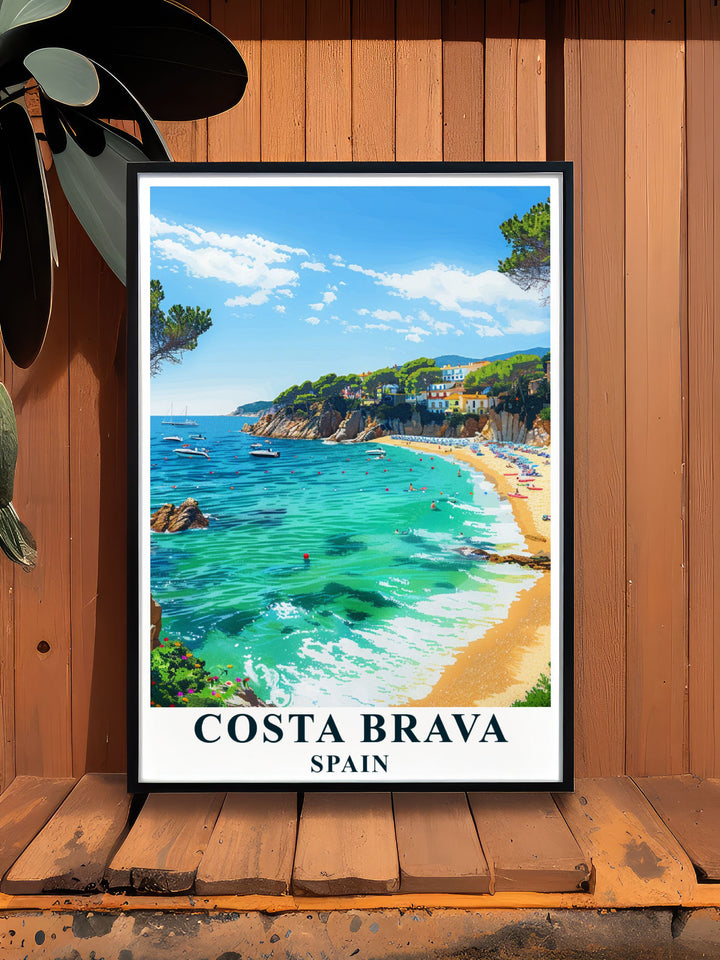 This Costa Brava poster highlights the breathtaking views of the beach and surrounding cliffs. A wonderful addition for those who appreciate the stunning landscapes and cultural richness of Spain.