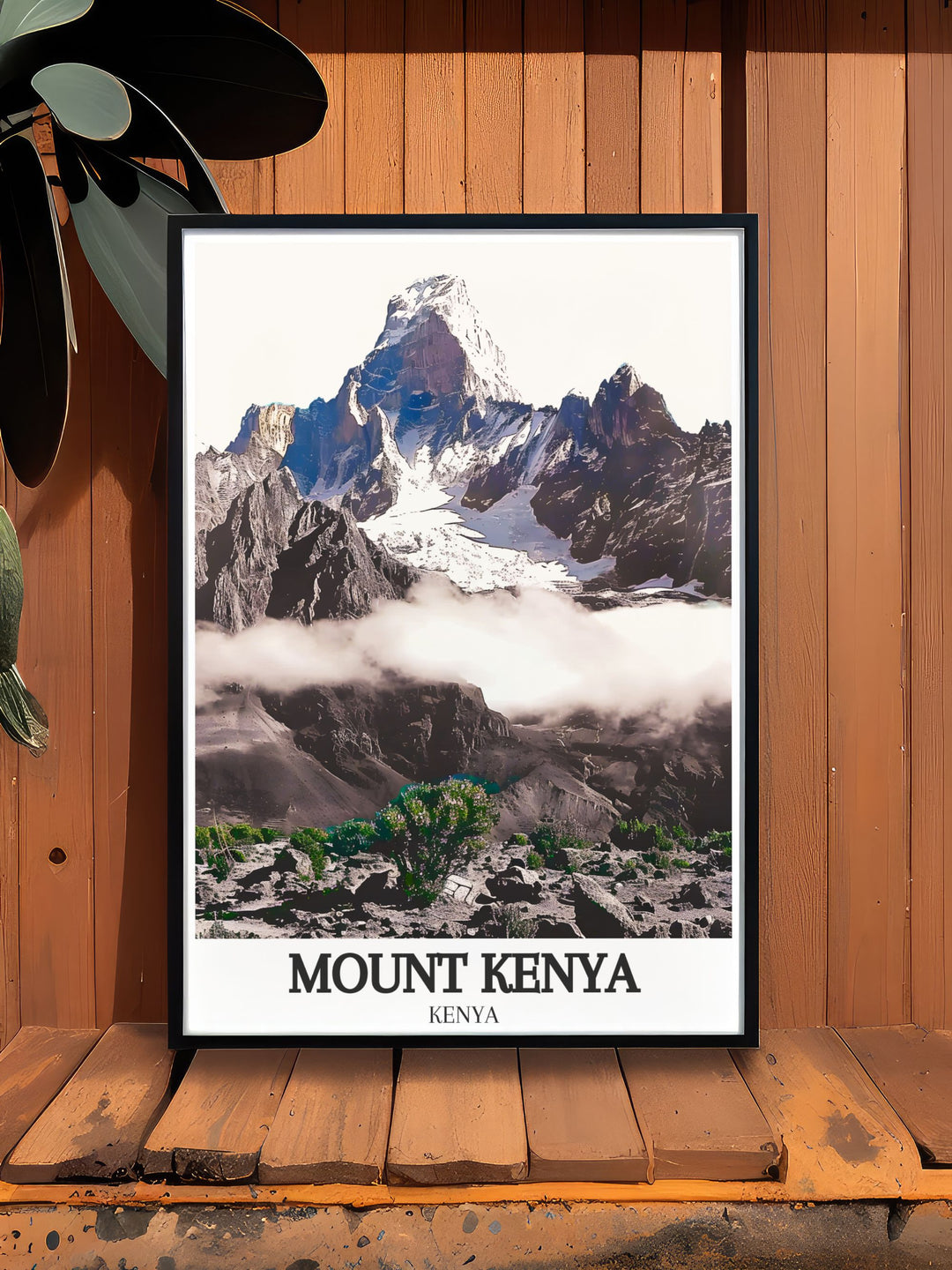 Beautiful Mount Kenya National Park poster with Sirimon Route available as a digital download or framed print perfect for travel lovers and those seeking unique and stunning wall decor