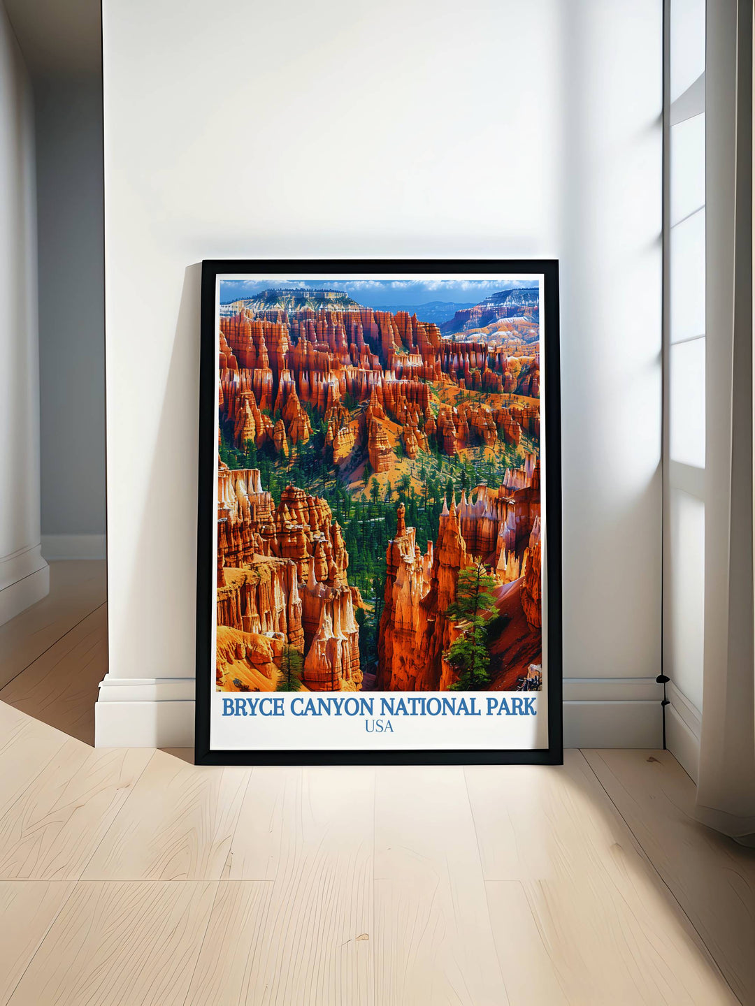 Bryce Canyon print showcasing the stunning rock formations and natural beauty of Bryce Amphitheater. Perfect addition to your home decor or as a thoughtful gift for nature lovers. High quality digital download for easy at home printing