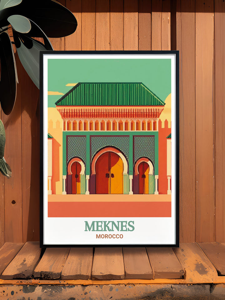 Add a touch of Moroccan elegance to your home with this Meknes art print featuring the Royal Palace this Morocco print is perfect for creating a captivating focal point in your living room or office a beautiful addition to any space that celebrates Moroccan history