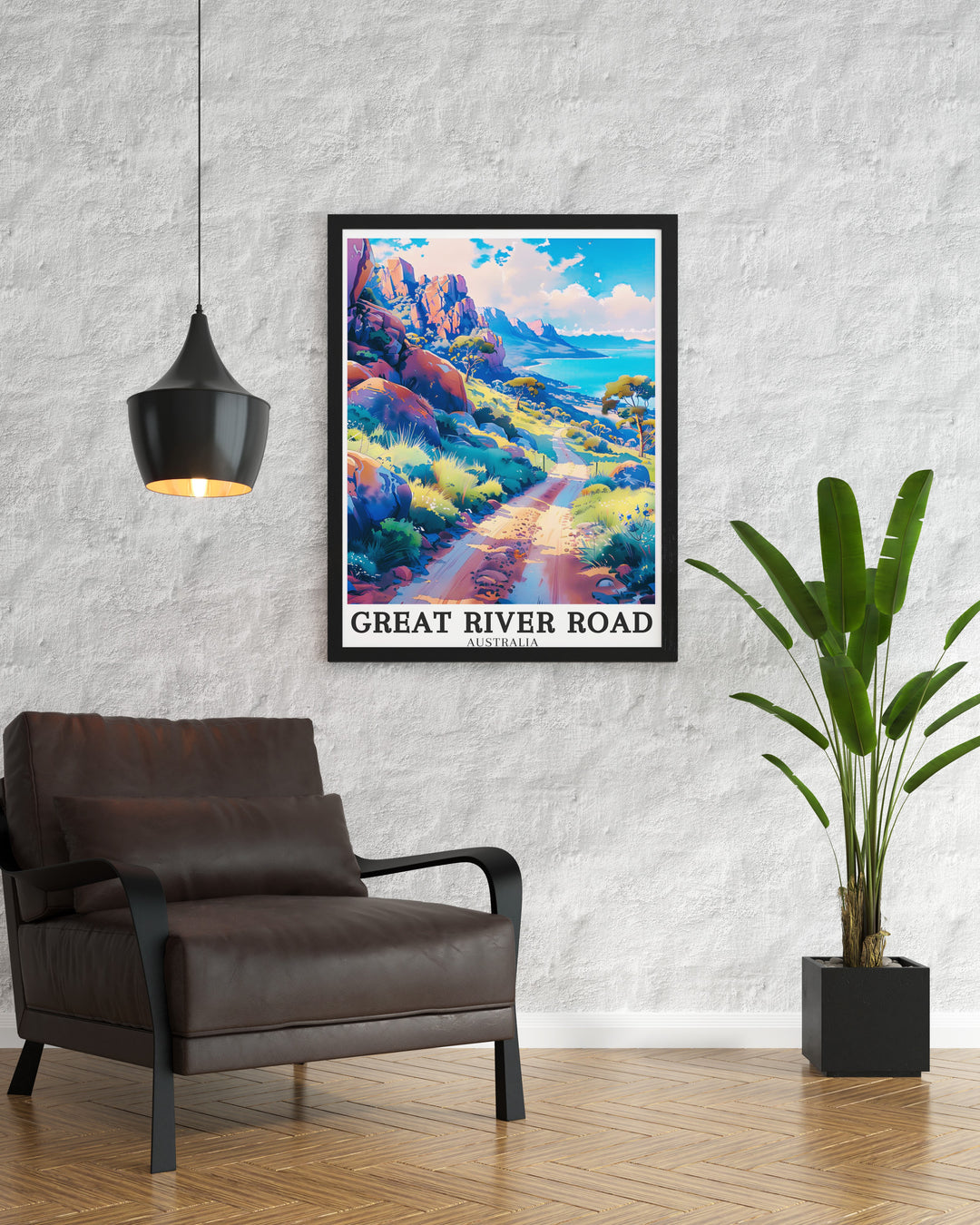 Great River Road wall art offering a detailed view of Australias beautiful riverside path. This framed art piece is perfect for anyone who loves the outdoors, bringing the peaceful and scenic charm of the River Road into your home with stunning clarity and color.