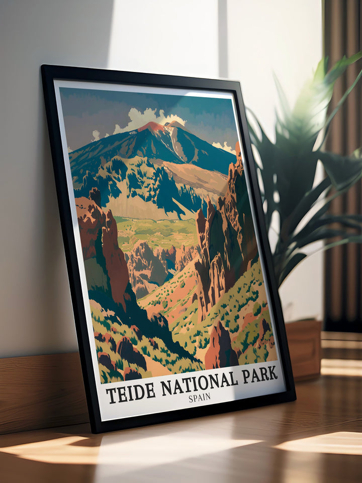 Our Teide National Park travel poster brings the volcanic landscapes of Tenerife to life, featuring the iconic Teide Volcano and the scenic Siete Cañadas. Perfect for nature lovers, this artwork is a celebration of Spains natural heritage and a beautiful addition to any space.