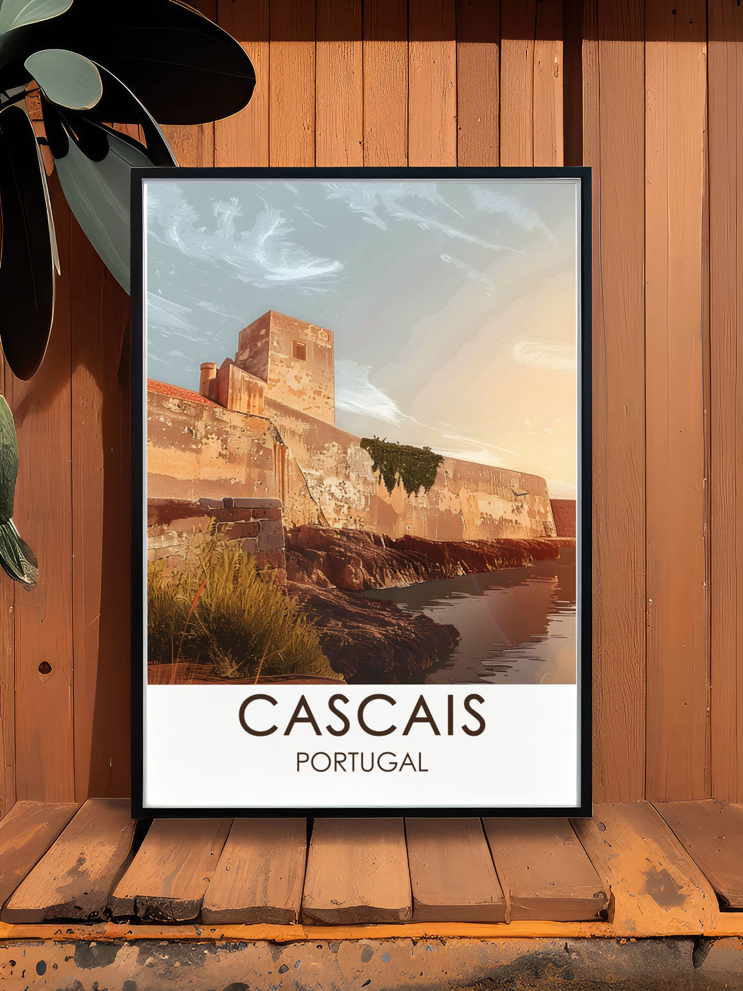 Experience the charm of Cascais old town with this art print, featuring its narrow streets, colorful houses, and historic buildings.
