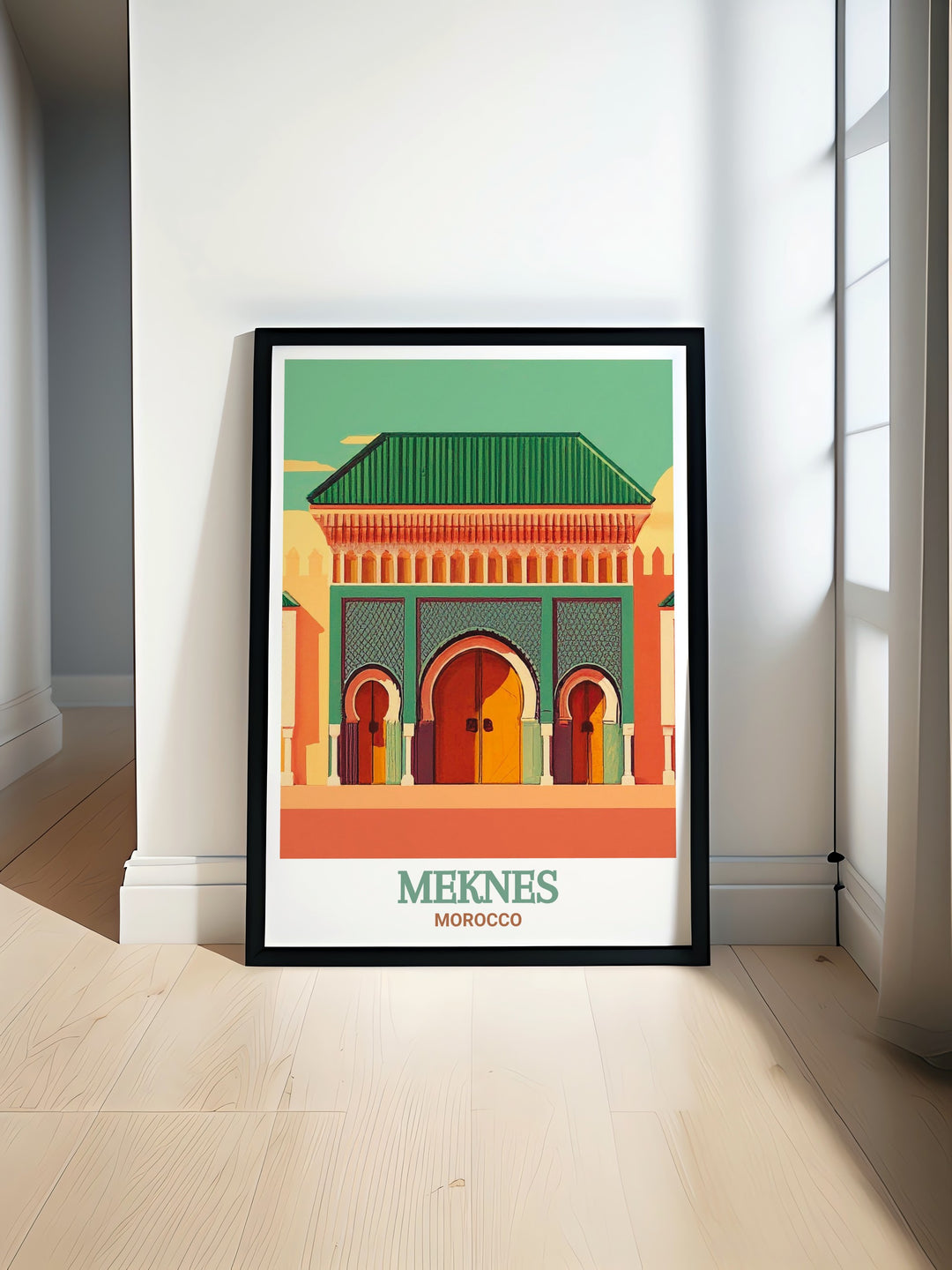 Royal Palace Meknes poster print showcasing the majestic architecture of Morocco perfect for adding a touch of elegance to your living space this Morocco art piece features intricate details and vibrant colors ideal for enhancing any home decor or giving as a thoughtful gift