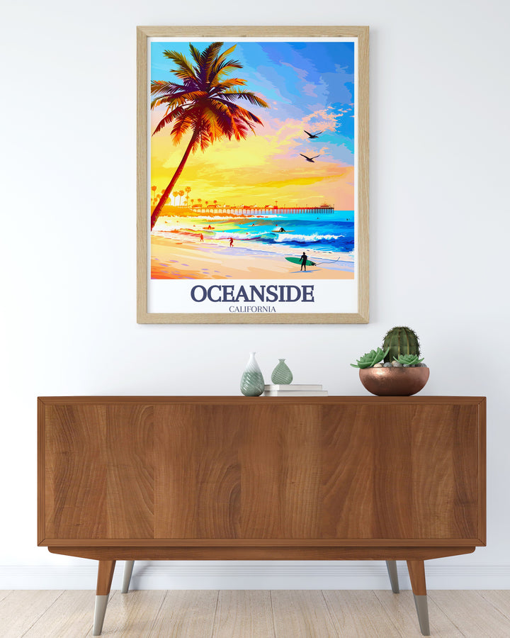 Oceanside Beach and Oceanside Pier artwork showcasing the unique charm of the pier and beach perfect for coastal decor and those who love the picturesque beauty of California