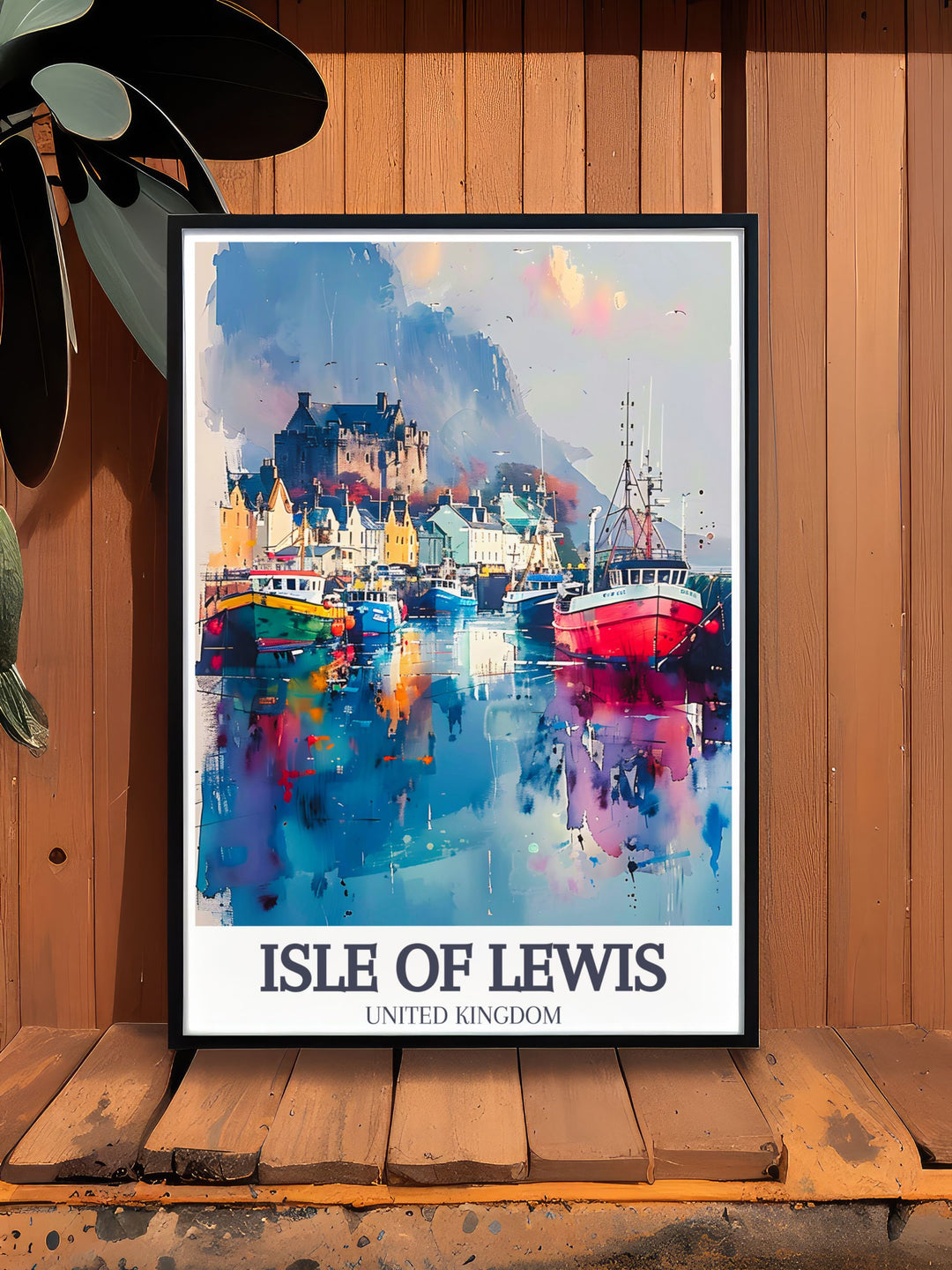 Framed art highlighting the vibrant life and historical charm of Stornoway Harbour, making it a standout piece for any room.