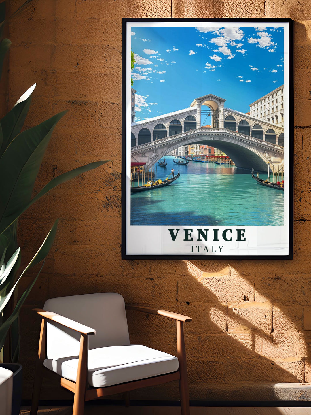 Rialto Bridge modern art print showcasing Venices architectural splendor and vibrant atmosphere ideal for sophisticated home or office decor