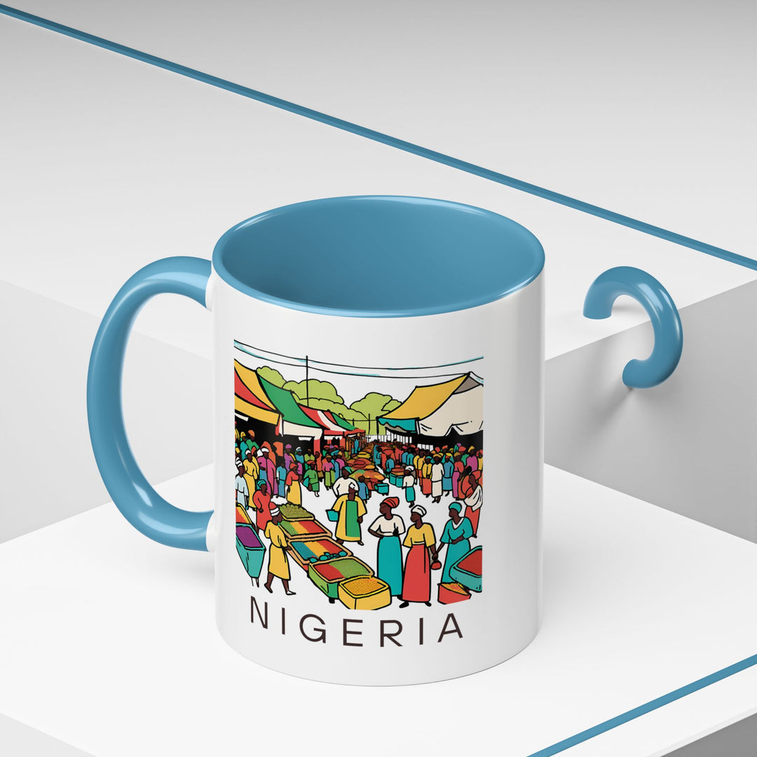 Add Nigerian pride to your day with this uniquely designed ceramic mug. Featuring intricate artwork, it is a durable, dishwasher-safe choice for your coffee or tea moments.