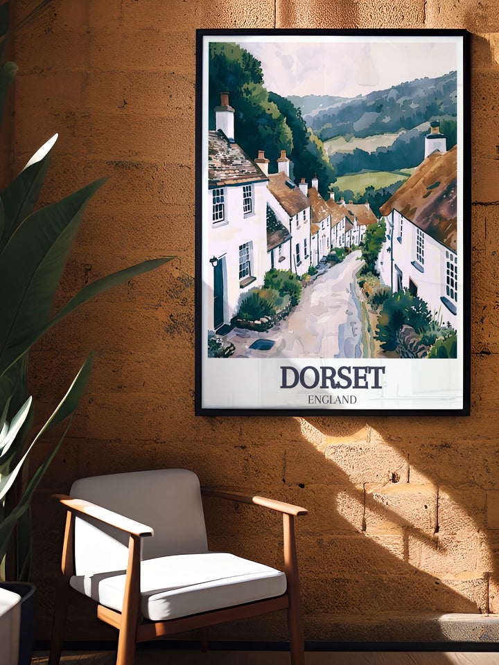 Shaftesburys rich history is celebrated in this poster, depicting its ancient streets and stunning views, ideal for any art collection or home decor.
