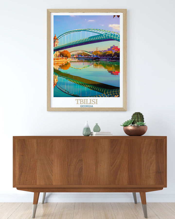 The Bridge of Peace takes center stage in this elegant Tbilisi Artwork offering a timeless piece of home decor for anyone who loves travel and architecture. A beautiful addition to any room this print also makes for a thoughtful personalized gift.