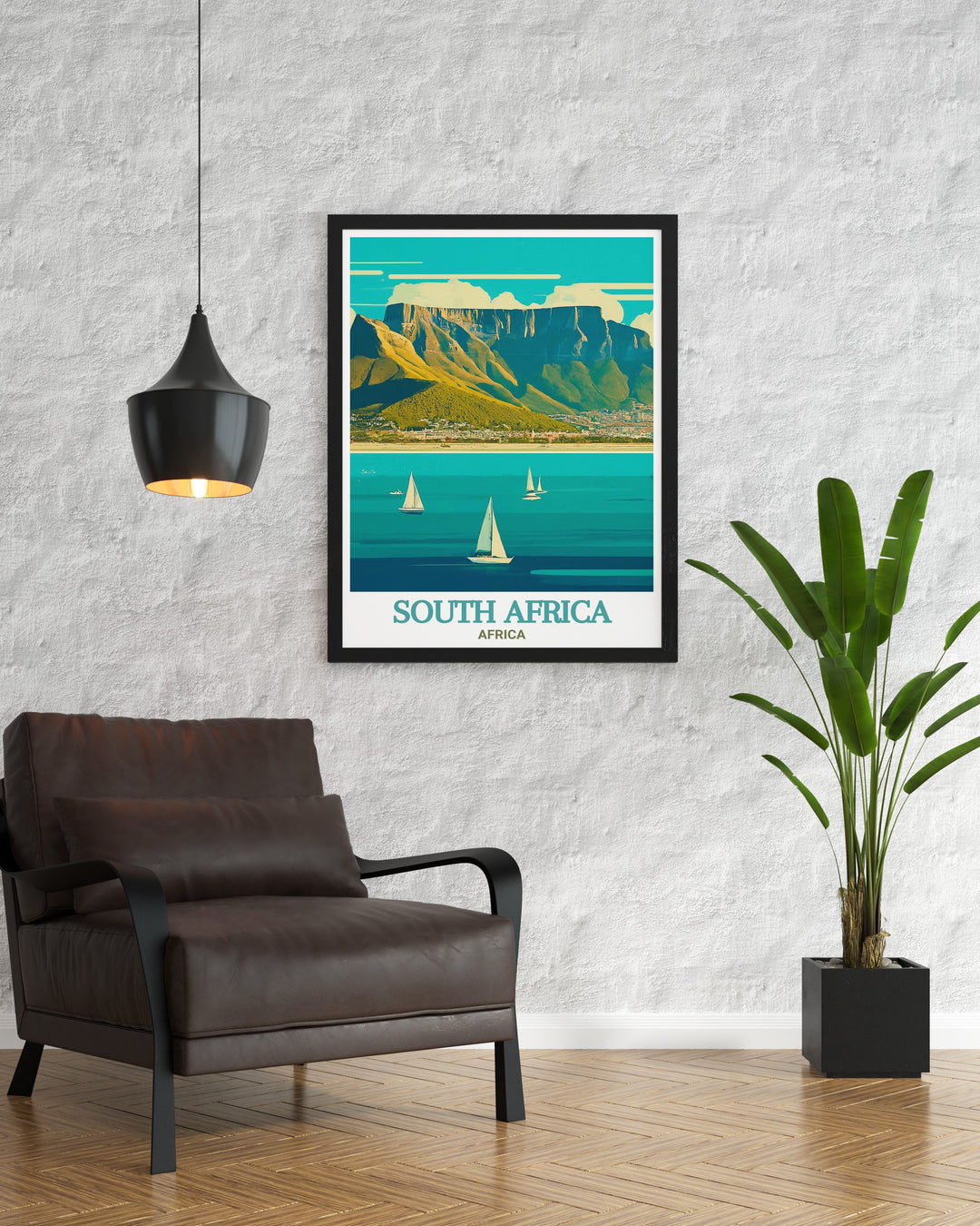 Table Mountain art print showcasing the dramatic scenery and unique silhouette of this landmark. This artwork is ideal for enhancing your home decor, offering a visual journey to one of Africas most famous mountains.