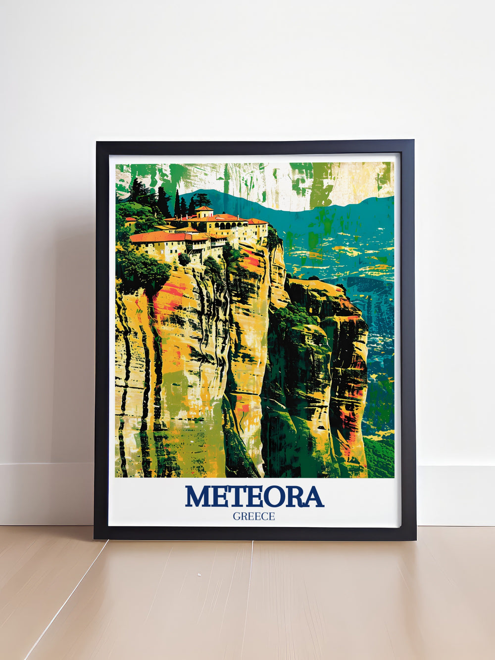 The Great Meteoron monastery, with its awe inspiring location, is beautifully captured in this detailed wall art. Set against the dramatic backdrop of Meteoras rock formations, this print is a perfect gift for those who appreciate ancient history and architecture.