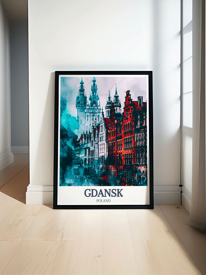Gdansk Old Town, St. Marys Church Travel Poster featuring a black and white fine line print of the historic church. Perfect for art and collectibles, this digital print brings the charm and elegance of Gdansk to your home decor and wall art collection.