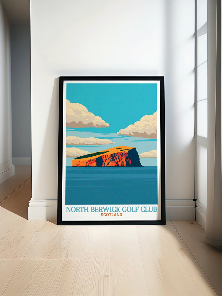 Scotland Canvas Art featuring North Berwick Golf Club and Bass Rock. This wall art showcases the rich golfing history and natural beauty of Scotlands coastline, making it an elegant addition to any home or office decor, perfect for art lovers and golf fans alike.