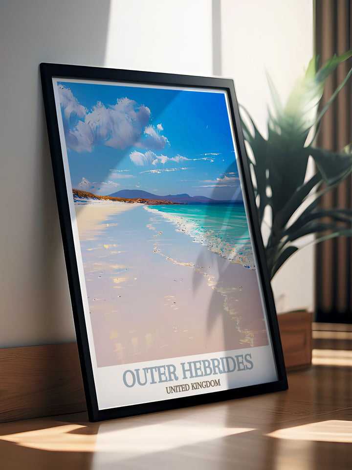 Lochmaddy poster featuring Luskentyre Beach a perfect addition to your bucket list prints collection capturing the charm of the Outer Hebrides